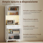 Modern Sideboard with LED Lights, Power Sockets and USB Ports, 2 Cabinets and Drawer, 71x40x180 cm, White