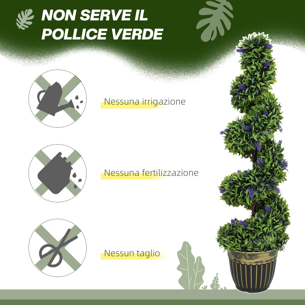 HOMCOM Set of 2 Artificial Boxwood Spiral Plants with UV Protection and Lavender, 115cm, Green and Blue