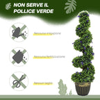 HOMCOM Set of 2 Artificial Boxwood Spiral Plants with UV Protection and Lavender, 115cm, Green and Blue