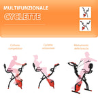 Folding Exercise Bike, 8 Level Adjustable Magnetic Resistance, Fitness Bike with Heart Rate Sensor, Arm Bands, LCD Screen, Red