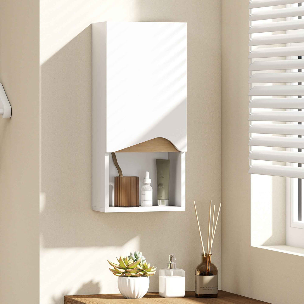 HOMCOM Bathroom Wall Cabinet with Open Shelf and Adjustable Shelf, Wooden, 30x17x67 cm, White and Wood Color