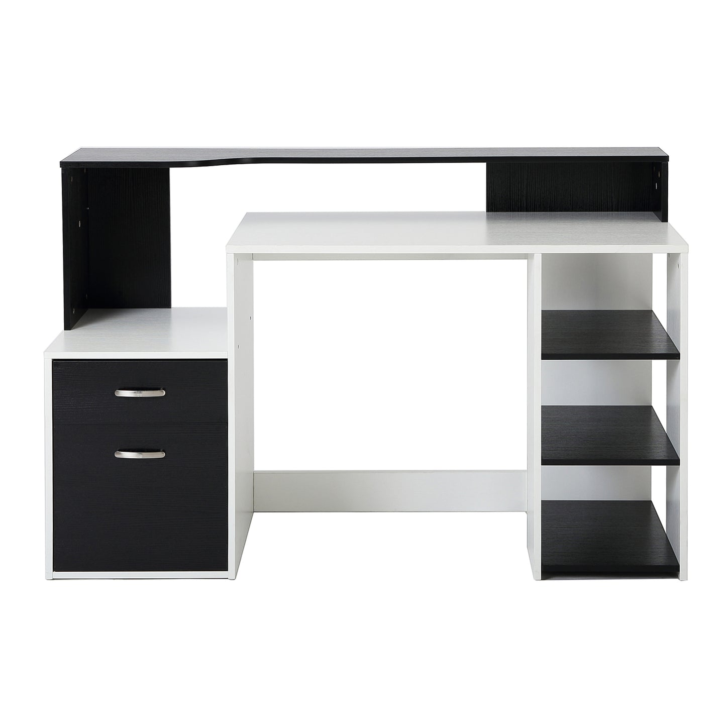 Homcom office desk with printer shelf, 2 drawers and 3 shelves, in black and white mdf, 137 x 55 x 92cm - Borgè