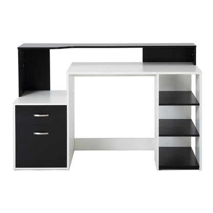 Homcom office desk with printer shelf, 2 drawers and 3 shelves, in black and white mdf, 137 x 55 x 92cm - Borgè