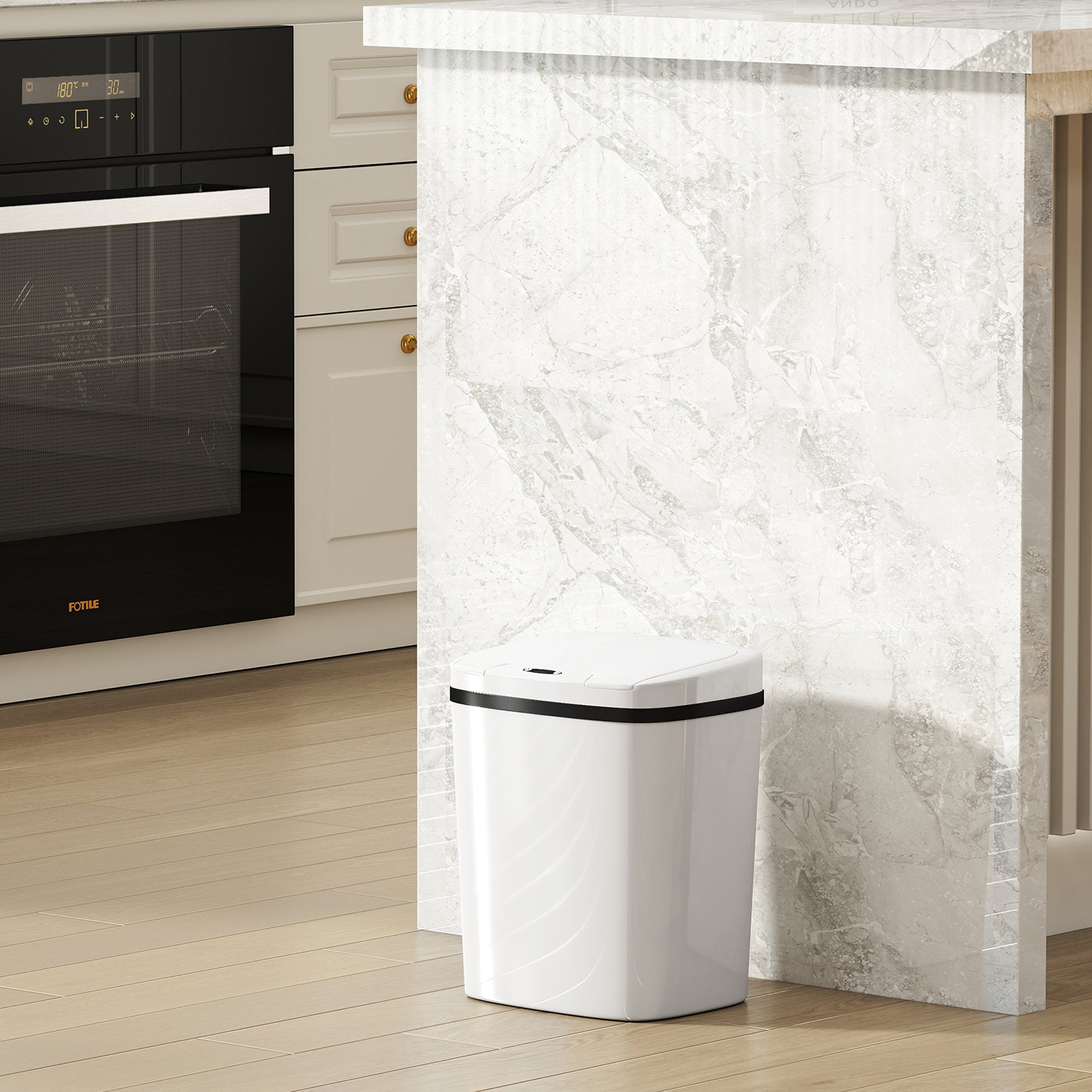 HOMCOM 15L Infrared Sensor Trash Can with 2 Opening Modes, Anti-Fingerprint Surface, Bathroom, White
