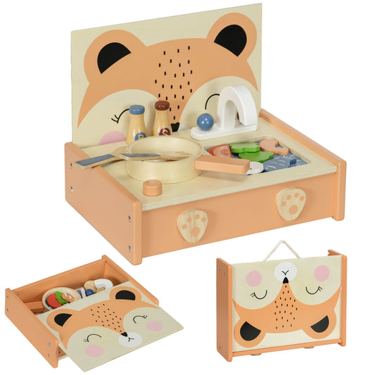 Toy Kitchen for Children 3-5 Years with Stove and 12 Wooden Accessories, Multicolo