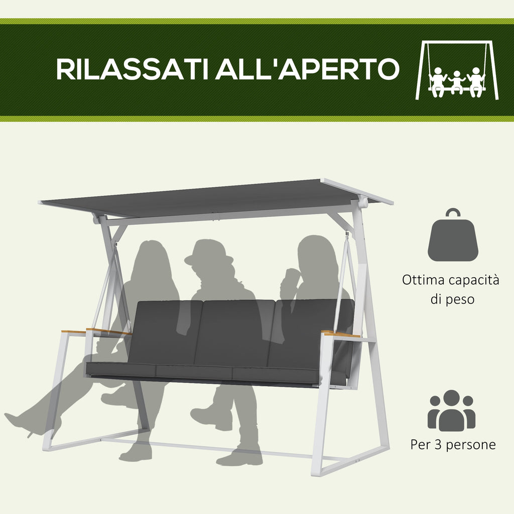 Outsunny 3-Seater Garden Swing with Tilting Canopy, Steel, 205x130x175 cm, Dark Grey