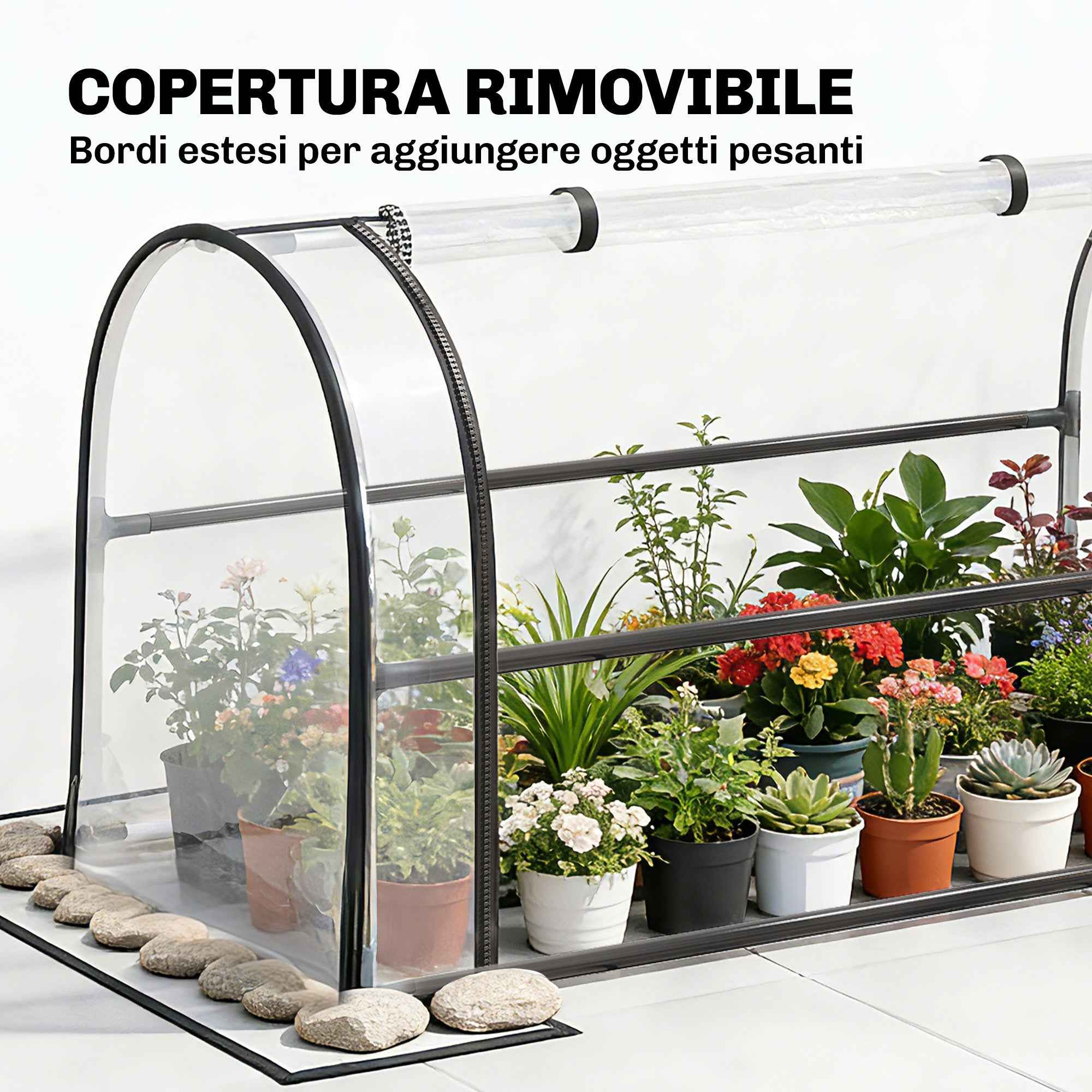 Outsunny Raised Vegetable Garden Bed with Mini Greenhouse Cover and Drainage Hole, 100x49x136 cm, Black