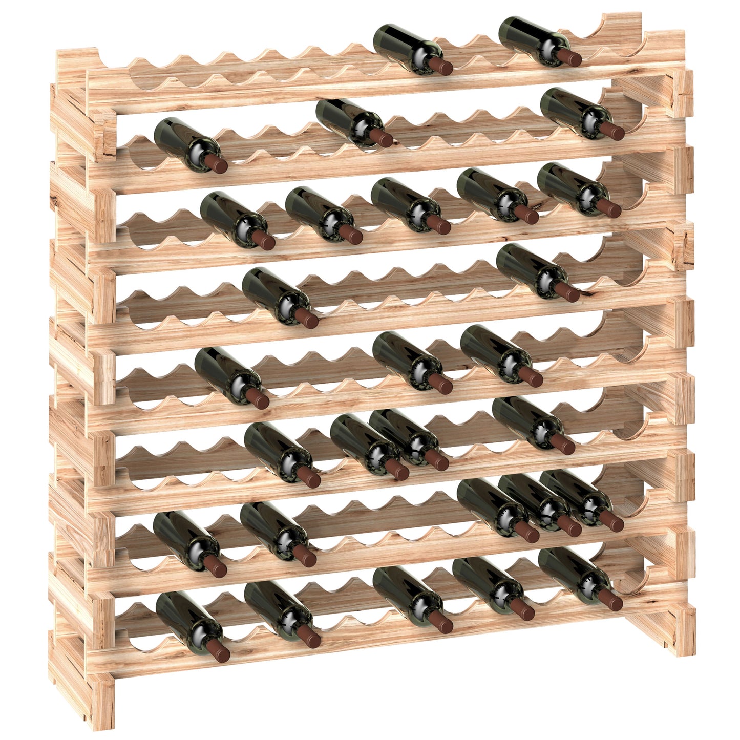 Pine Wood Wine Rack, Wine Cellar with 8 Shelves for 96 Bottles, 114x28x113.5 cm, Wood Color