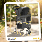 PawHut Folding Dog Stroller with Cup Holder and Basket, 77x44x102 cm, Charcoal Grey