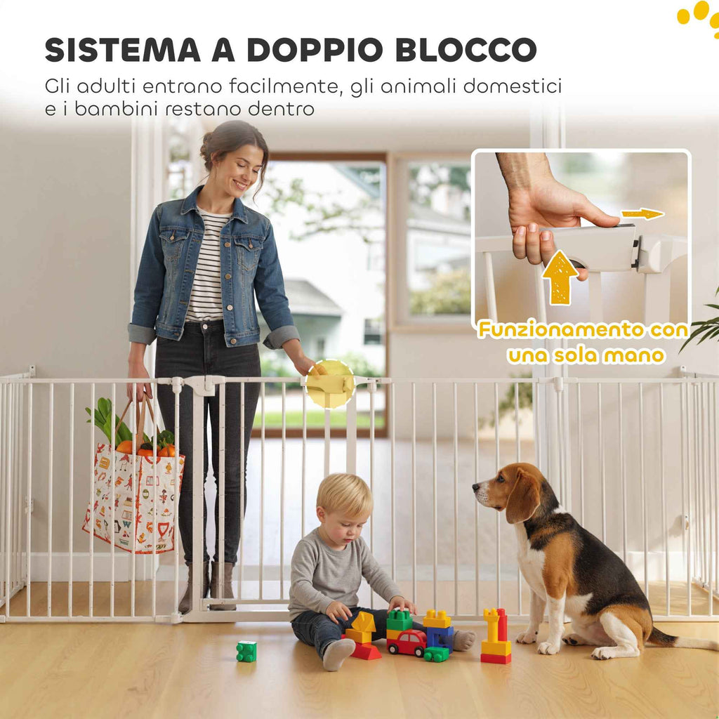 PawHut 8-Panel Modular Dog Playpen with Automatic Closure, Made of Steel and ABS, 61x3x75 cm, White