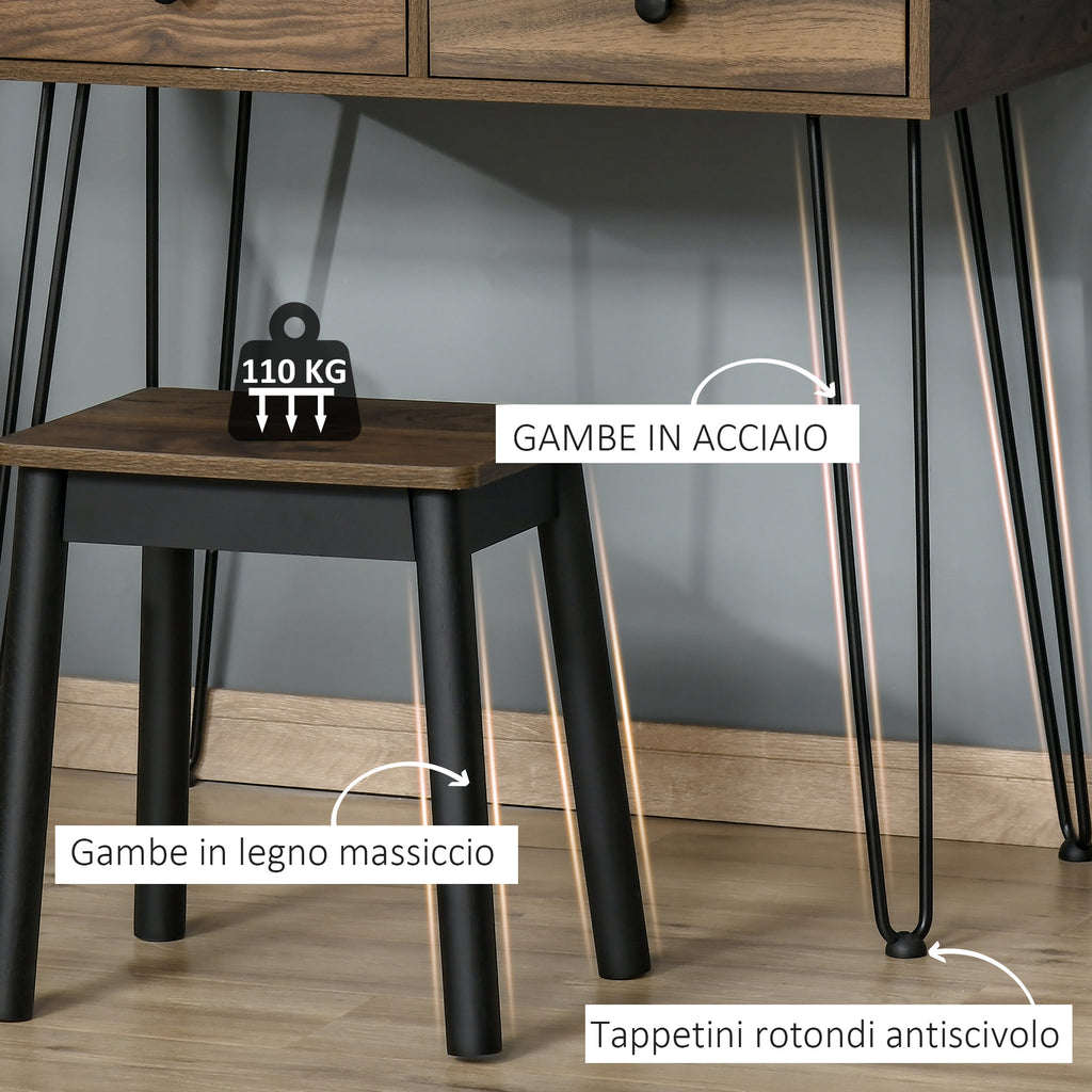 HOMCOM Wooden and Metal Makeup Table with Stool and Mirror, Walnut Color