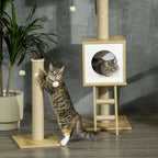 Height Adjustable Chipboard Cat Tree with Scratching Post, House, Hammock and Ball, 40x40x225-285 cm - Borge' Group Limited