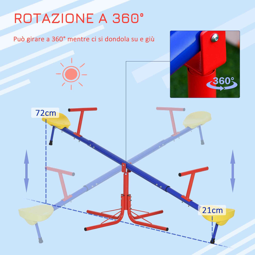 Outsunny 360° Rotating Double Seesaw Children's Swing in Metal and PP, Ages 3-8 Years, 182x77x63cm Multicolor