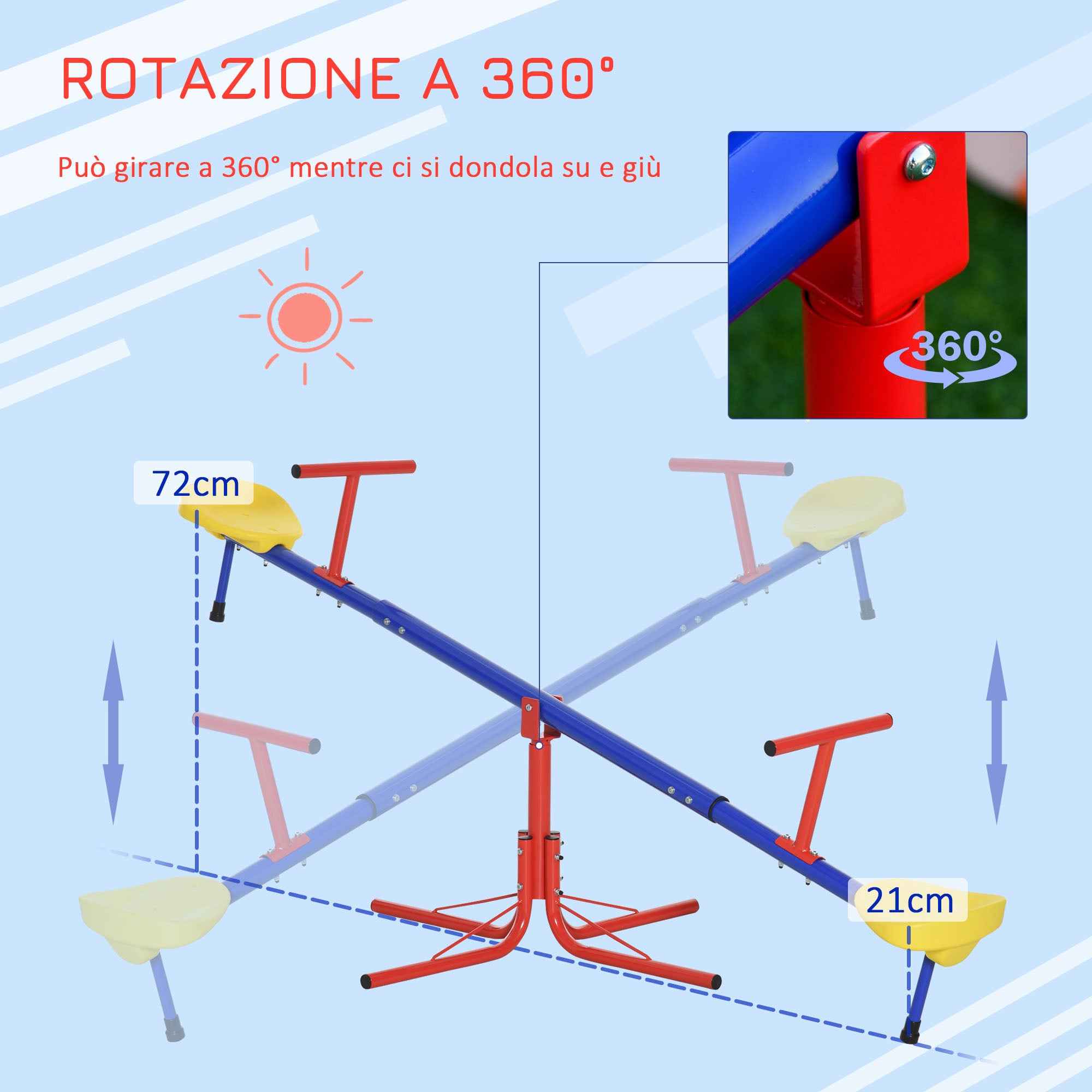 Outsunny 360° Rotating Double Seesaw Children's Swing in Metal and PP, Ages 3-8 Years, 182x77x63cm Multicolor