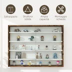 4-Tier Adjustable Display Cabinet, Wall-Mounted Glass and Wood Display Case, 80x9.5x60 cm, Brown
