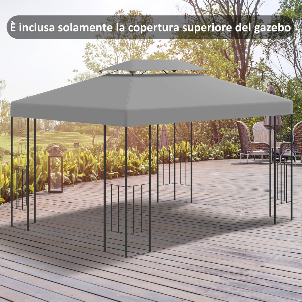 4x3m 2 Tier Polyester Gazebo Cover with Straps and 10 Drain Holes, Grey
