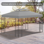 4x3m 2 Tier Polyester Gazebo Cover with Straps and 10 Drain Holes, Grey