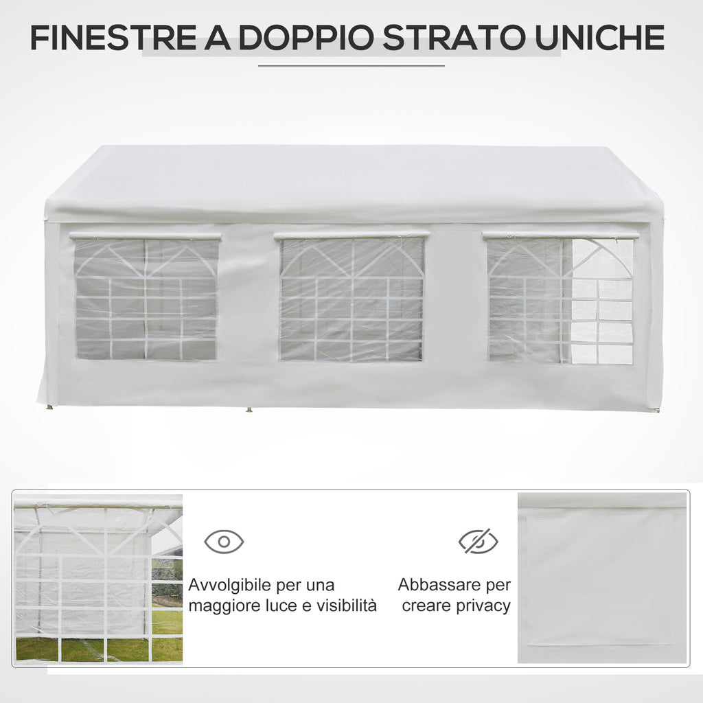 Garden Gazebo 6x3m with Side Windows, 3 Rooms and Hinged Doors, White
