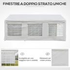 Garden Gazebo 6x3m with Side Windows, 3 Rooms and Hinged Doors, White