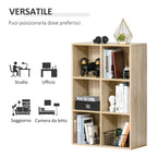 Modern 6-Cube Wooden Bookcase, 65.5x30x97.5 cm, Oak Color