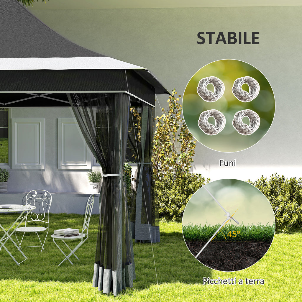 Garden Gazebo with Adjustable Height with Mosquito Net, in Polyester and Metal, 357x357x310 cm, Dark Gray