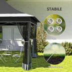 Garden Gazebo with Adjustable Height with Mosquito Net, in Polyester and Metal, 357x357x310 cm, Dark Gray