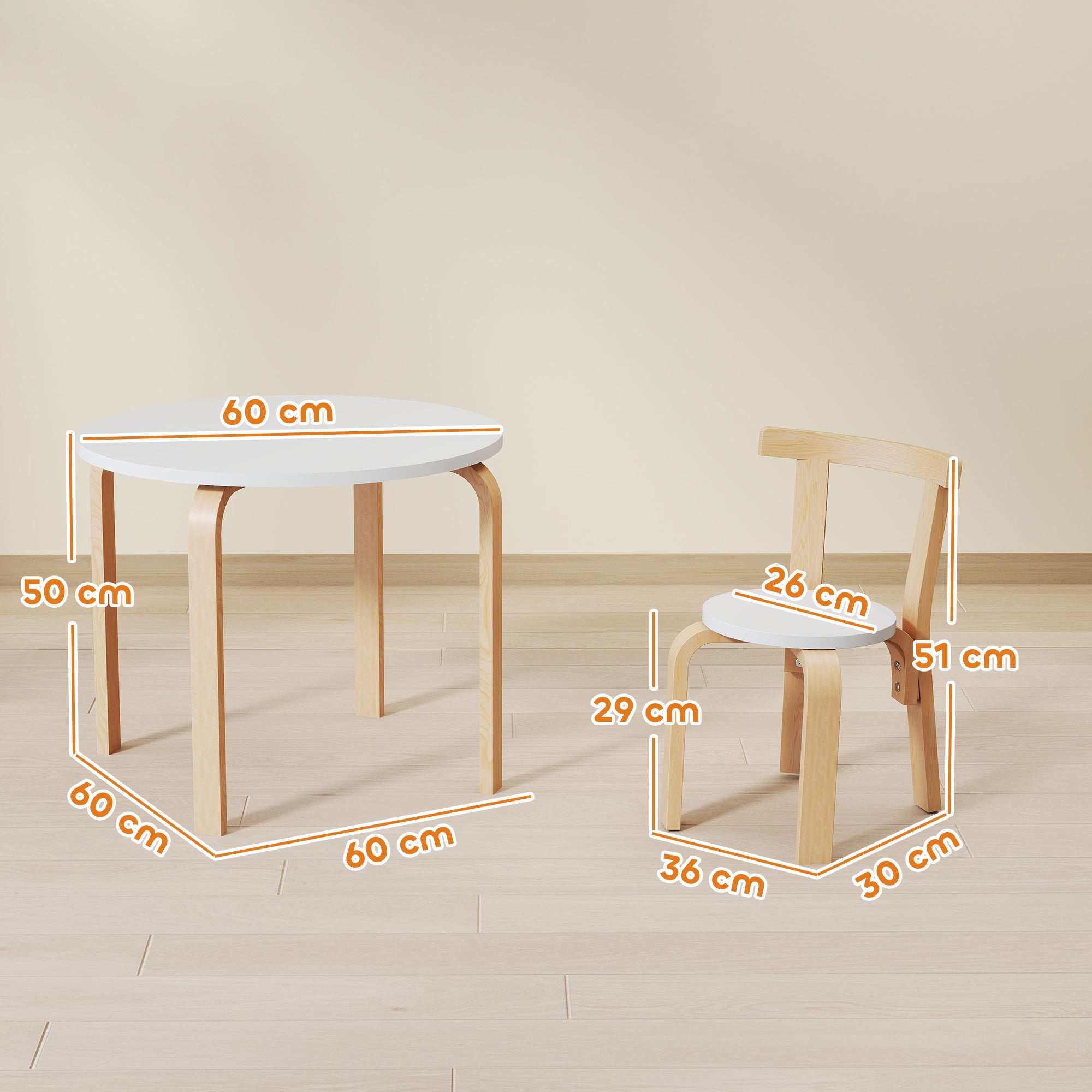 5-Piece Wooden Table and Chair Set for Children Ages 3-8 with Rounded Edges in White
