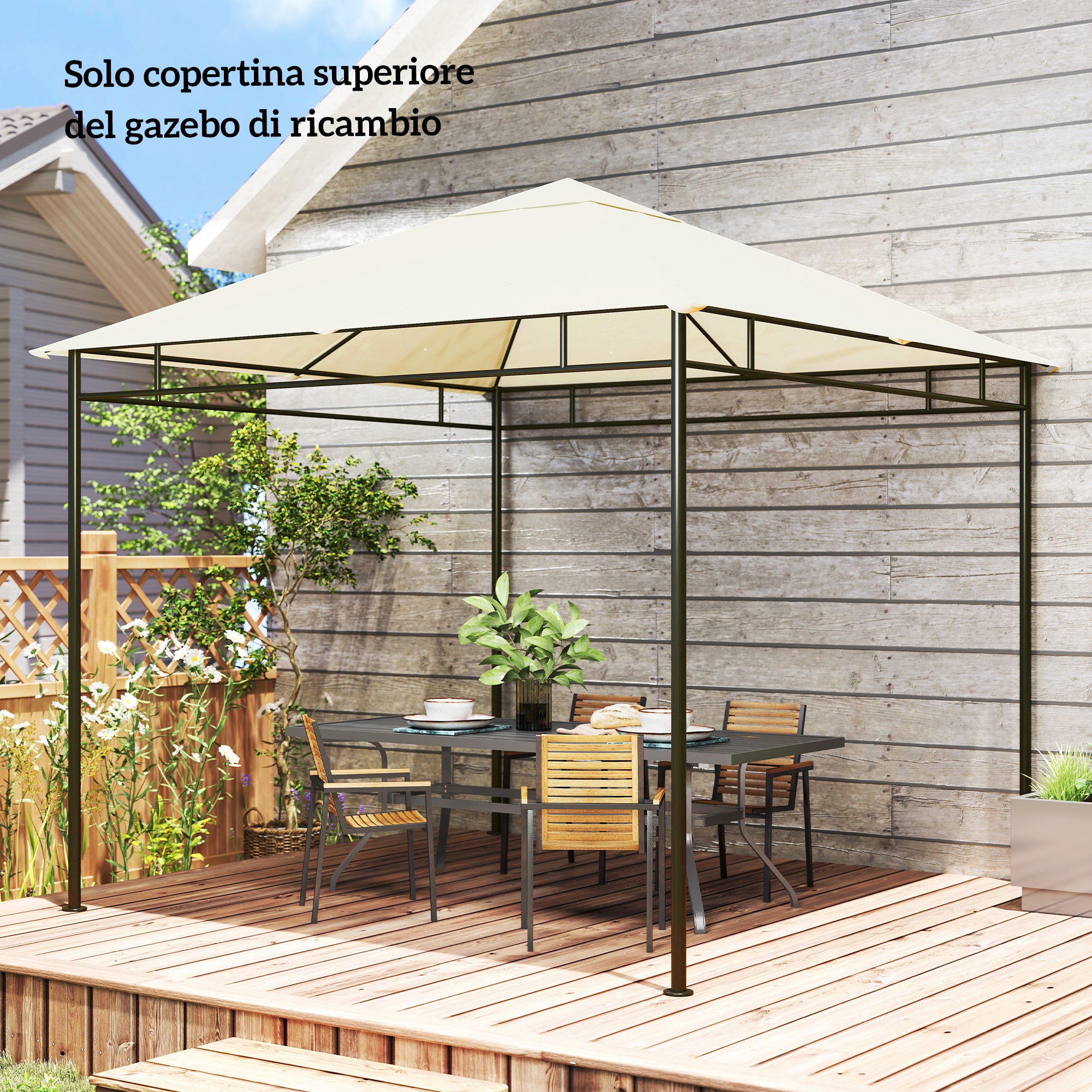 Outsunny 3x3m Polyester Gazebo Replacement Roof with Air Vents and Drainage Holes, Cream