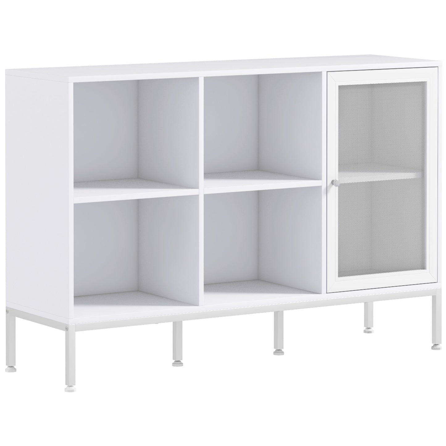 HOMCOM Buffet Cabinet with 4 Open Shelves and Cabinet, in Chipboard and Steel, 120x37x81.5 cm, White