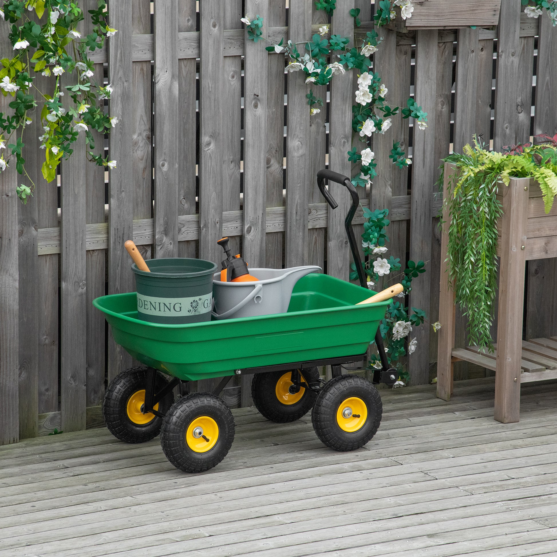 Outsunny garden trolley 75l in steel and pp with folding tub and handle, 109x52x94 cm, green - Borgè