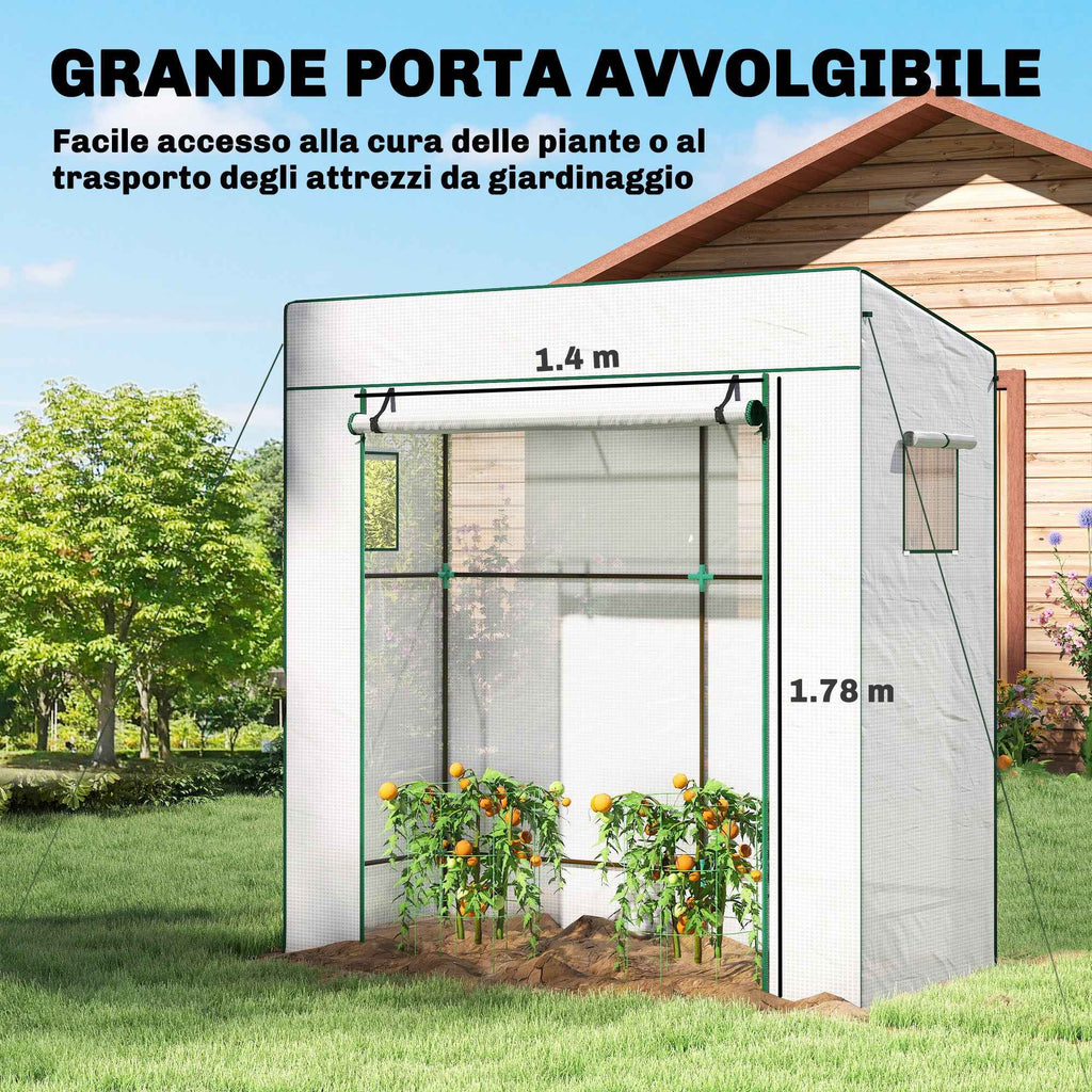 Outsunny Greenhouse for Plants with 2 Side Mesh Windows and Roller Door, in PE and Steel, 196x77x197 cm, White