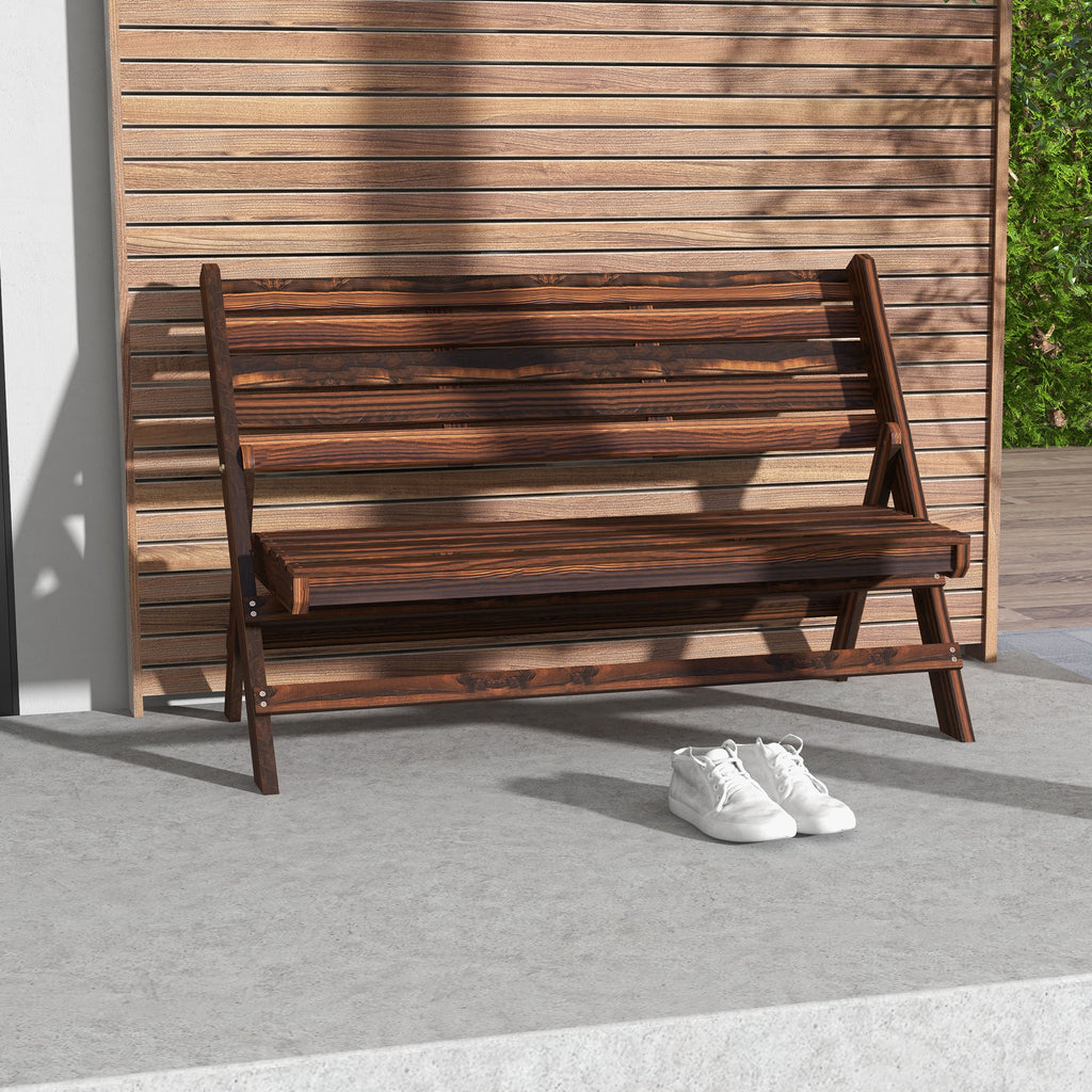 Outsunny 2-Seater Folding Garden Bench with Slatted Pine Wood, 122x63x83 cm, Carbonized