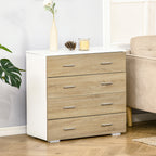Chest of 4 Wooden Drawers and Aluminum Handles, 76x35x72cm, White and Oak