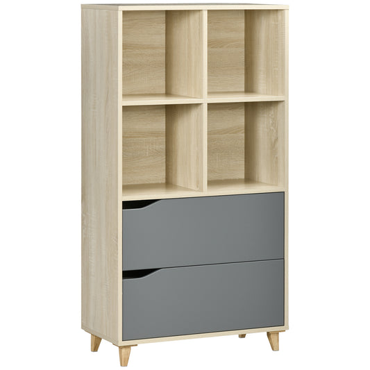 HOMCOM Modern Bookcase in Chipboard and MDF with 2 Drawers and 4 Open Shelves for Living Room, Study and Bedroom, 70.2x35x130 cm