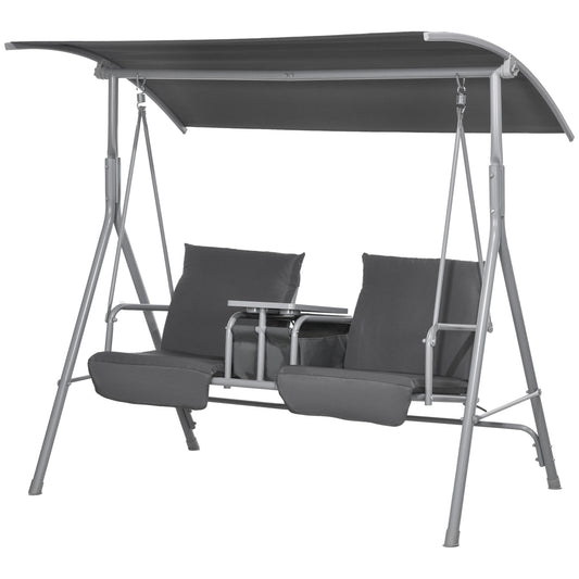 Outsunny 2-seater swing with coffee table and cup holder, in metal and polyester, 175x110x165 cm, gray - Borgè