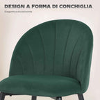 HOMCOM Set of 2 Velvet Shell-Back Dining Chairs, 52 x 55 x 79 cm, Dark Green