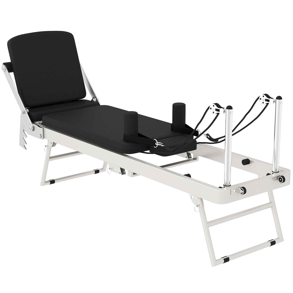SPORTNOW Folding Pilates Reformer for Home with 2 Resistance Bands