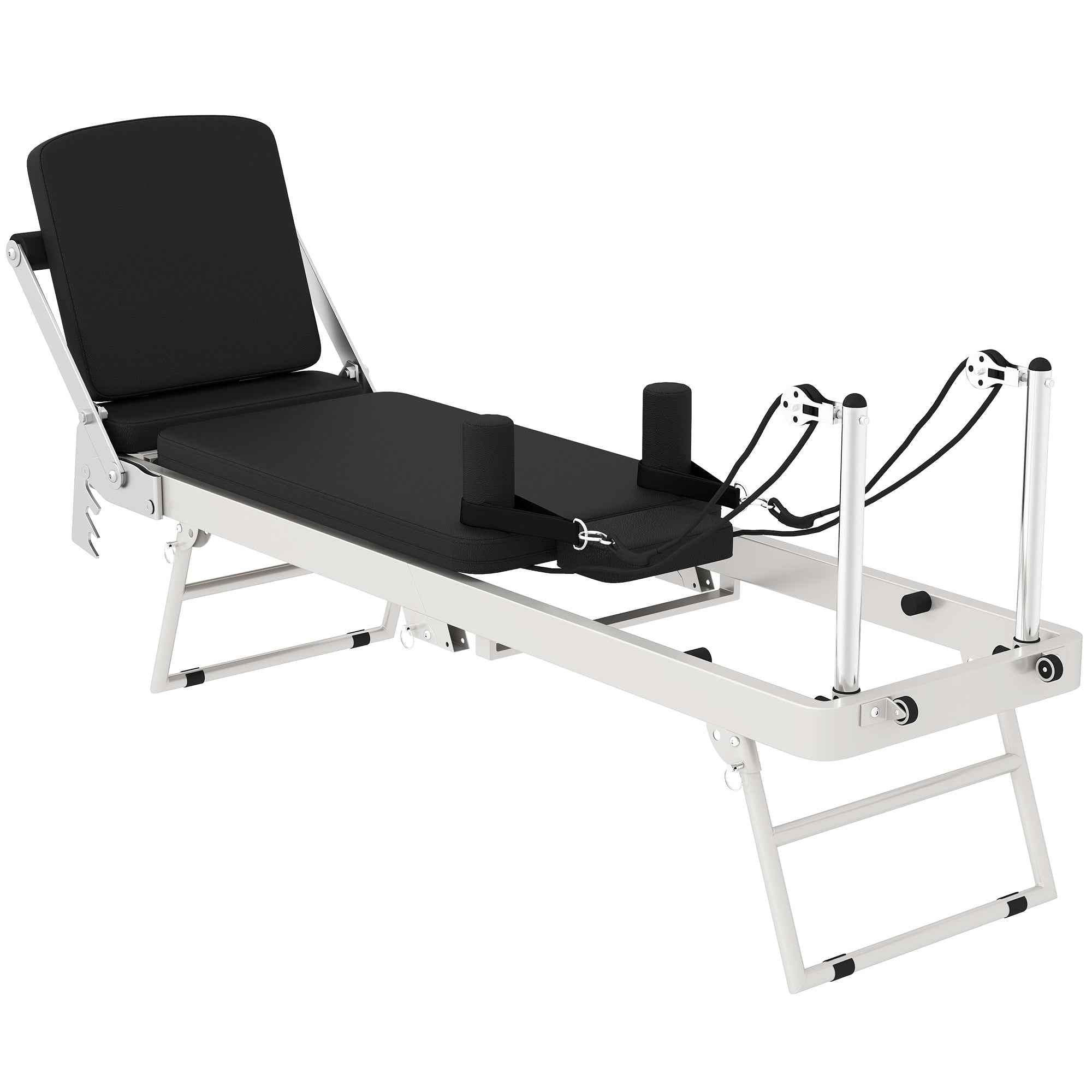SPORTNOW Folding Pilates Reformer for Home with 2 Resistance Bands