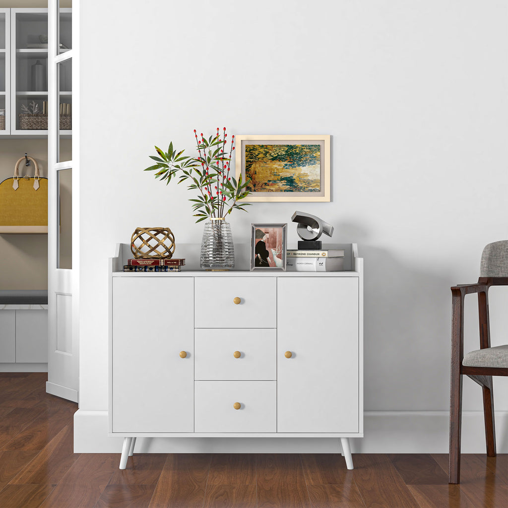 Modern Wooden Sideboard with 3 Drawers and 2 Cabinets on 2 Levels, 90x32x80 cm, White