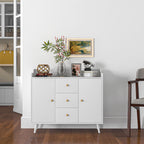 Modern Wooden Sideboard with 3 Drawers and 2 Cabinets on 2 Levels, 90x32x80 cm, White