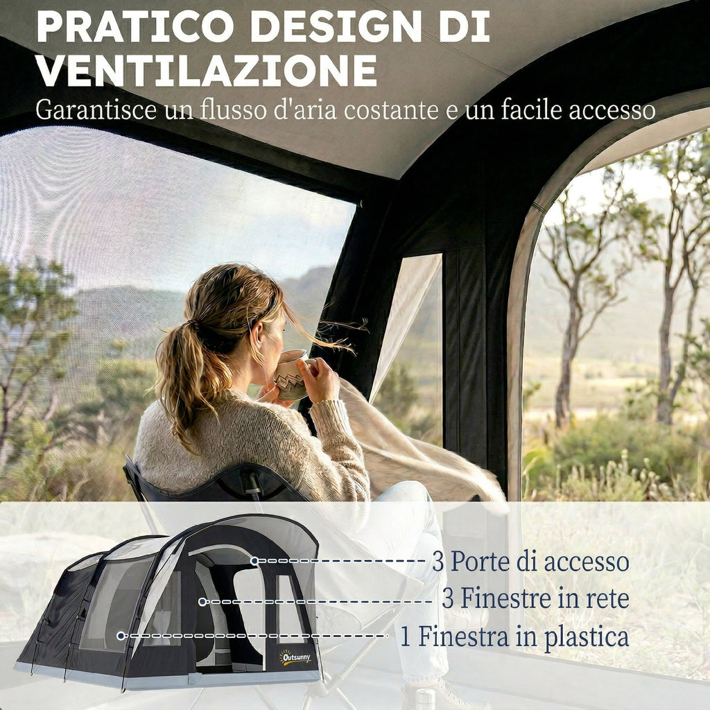 Outsunny 2-4 Person Tunnel Tent, Bedroom, Living Area, Waterproof, Navy Blue