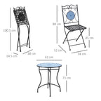 3-Piece Garden Set, Coffee Table and 2 Folding Chairs with Mosaic, Blue
