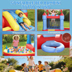 Inflatable Castle for Kids with Slide, Pool/Ball Pit, Basketball Hoop and Blower