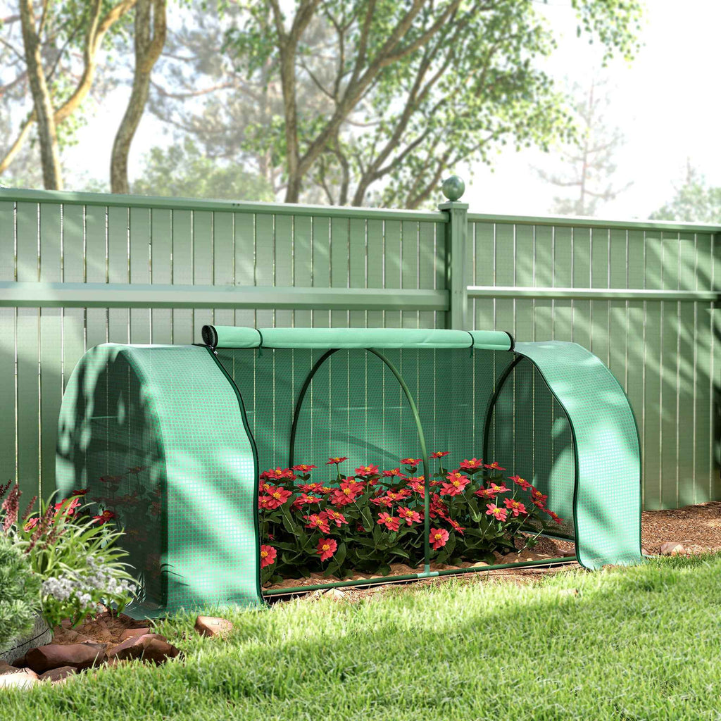 Outsunny Steel Tunnel Greenhouse with PVC Cover, 200x100x80 cm, Green