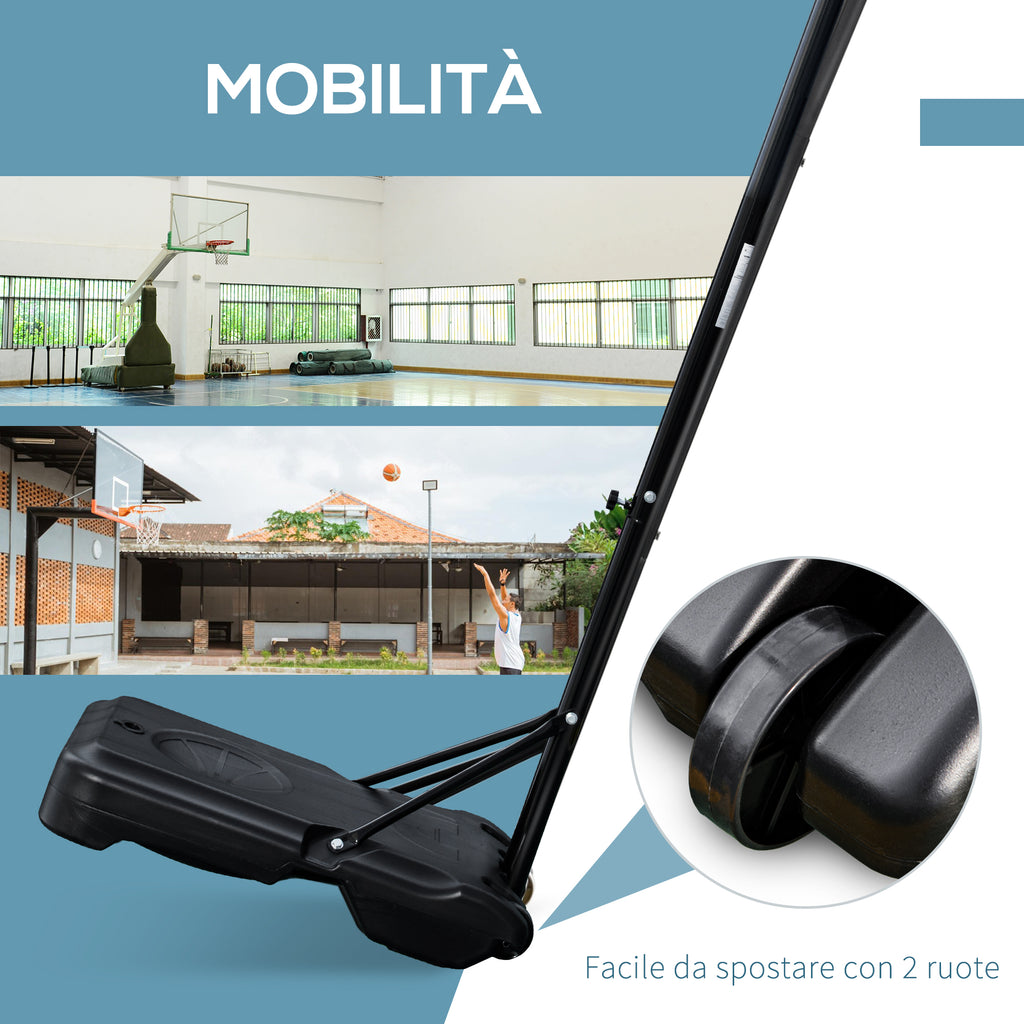 Height Adjustable Basketball Hoop with Fillable Base and 2 Wheels, in Steel, PE and HDPE, 70x45x2 cm