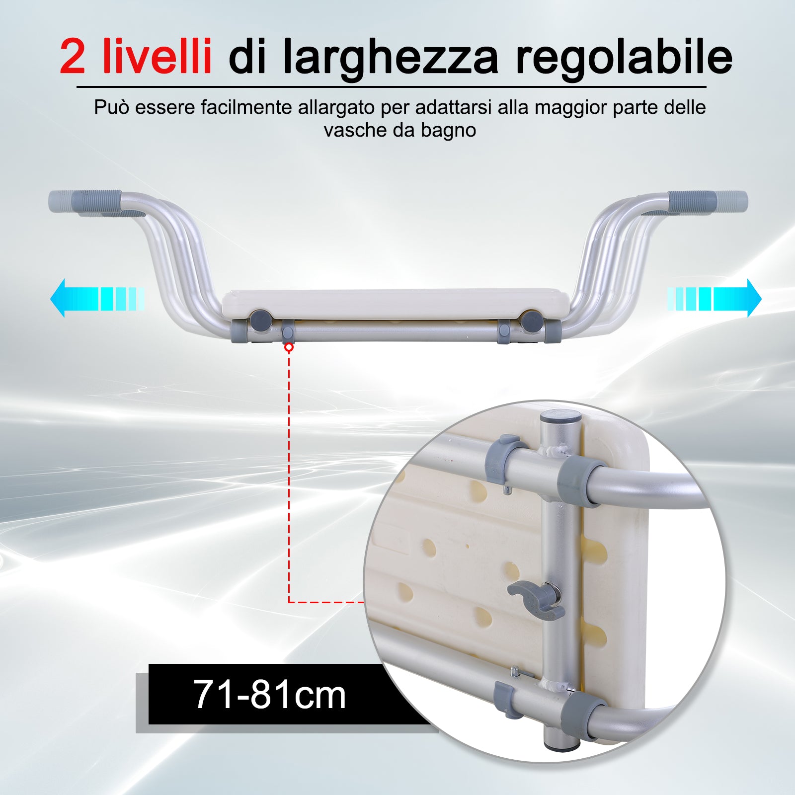 Aluminum Alloy and Plastic Bathtub Seat, Adjustable Width 73-83cm Bathtub Stool, Max. Load 150kg