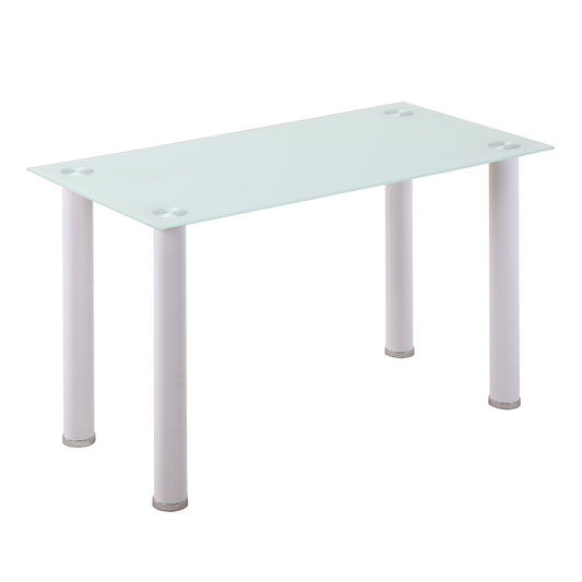 HOMCOM Modern Rectangular Kitchen and Living Room Table, Round Metal Legs and Tempered Glass Top, 120x60x75cm, White