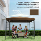 3x3 m 600D Oxford Fabric Garden Gazebo Cover with Drainage Holes, Brown