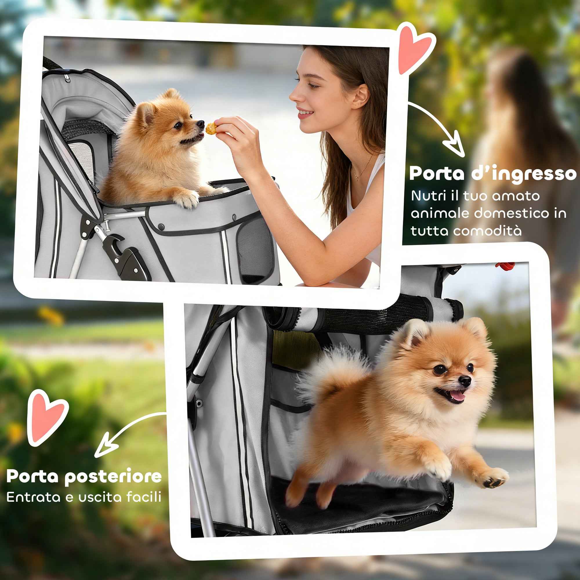 PawHut Folding Dog Stroller with Rain Cover, Swivel Wheels, and Washable Cushion, Grey