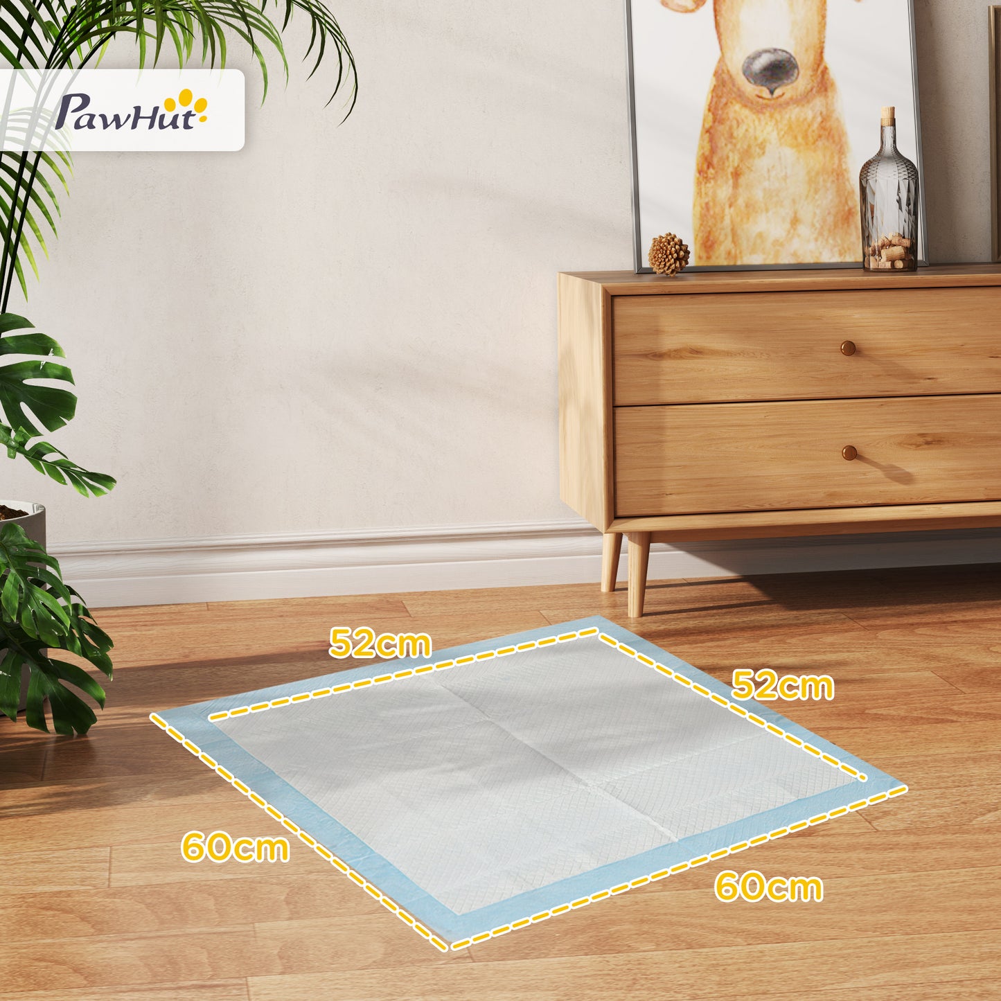 PawHut Set of 80 Hygienic Mats for Dogs with 6 Layers in Non-Woven Fabric, Paper and PE, 60x60 cm, Blue and White